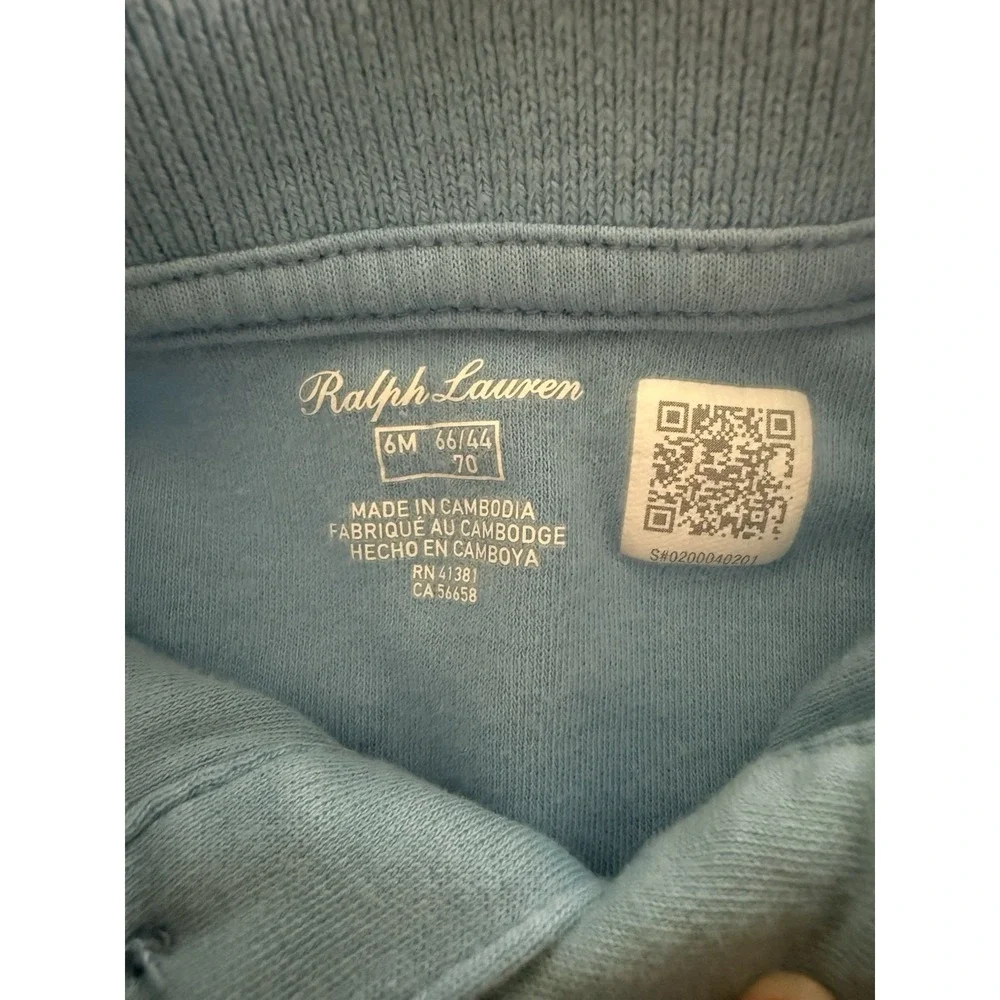 Ralph Lauren Baby Polo Shortall Romper Light Blue 6M One Piece Pony Logo